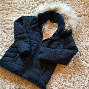 Abercrombie kids Navy Blue Puffer Jacket with Faux Fur Hood